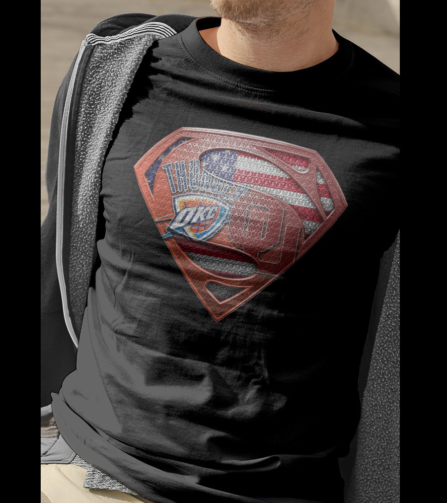 Thunder Okc Superman American Flag Ou Logo Mashup T-Shirt