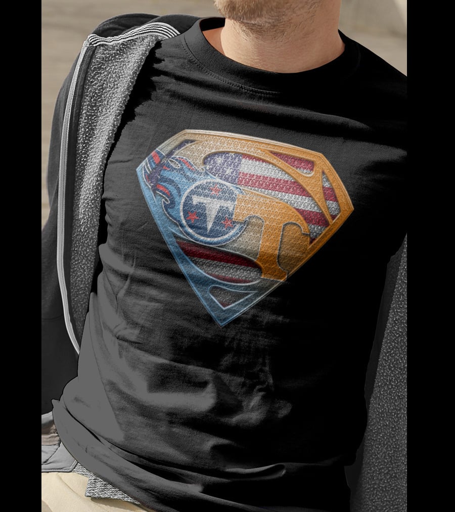 Superman Tennessee Titans American Flag Shield T-Shirt