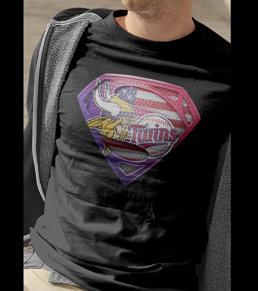 Minnesota Vikings Twins American Flag Superman T-Shirt