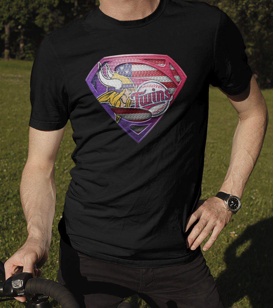 Minnesota Vikings Twins American Flag Superman T-Shirt