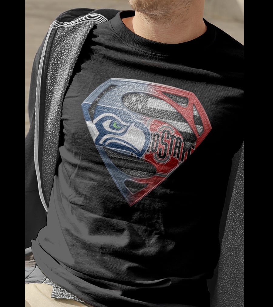 Seattle Seahawks Ohio State Superman Logo Fusion T-Shirt