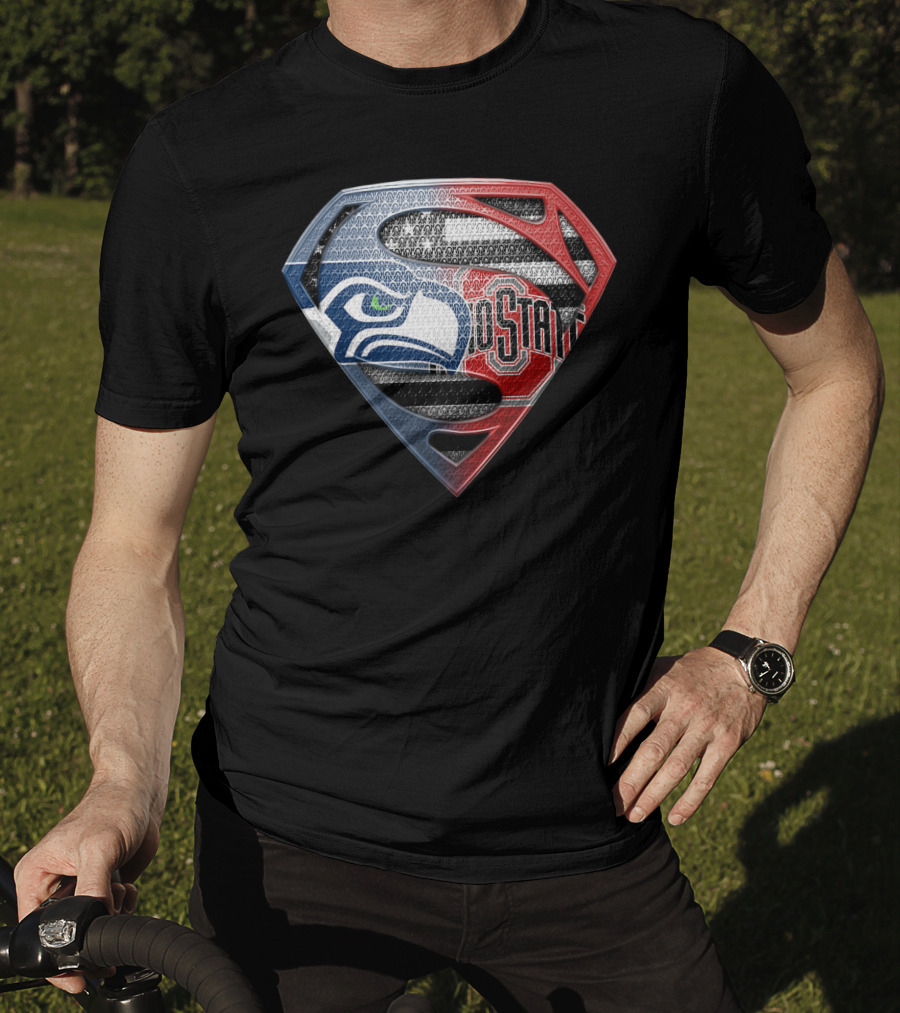 Seattle Seahawks Ohio State Superman Logo Fusion T-Shirt