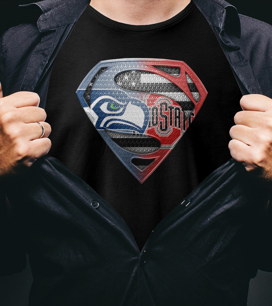 Seattle Seahawks Ohio State Superman Logo Fusion T-Shirt