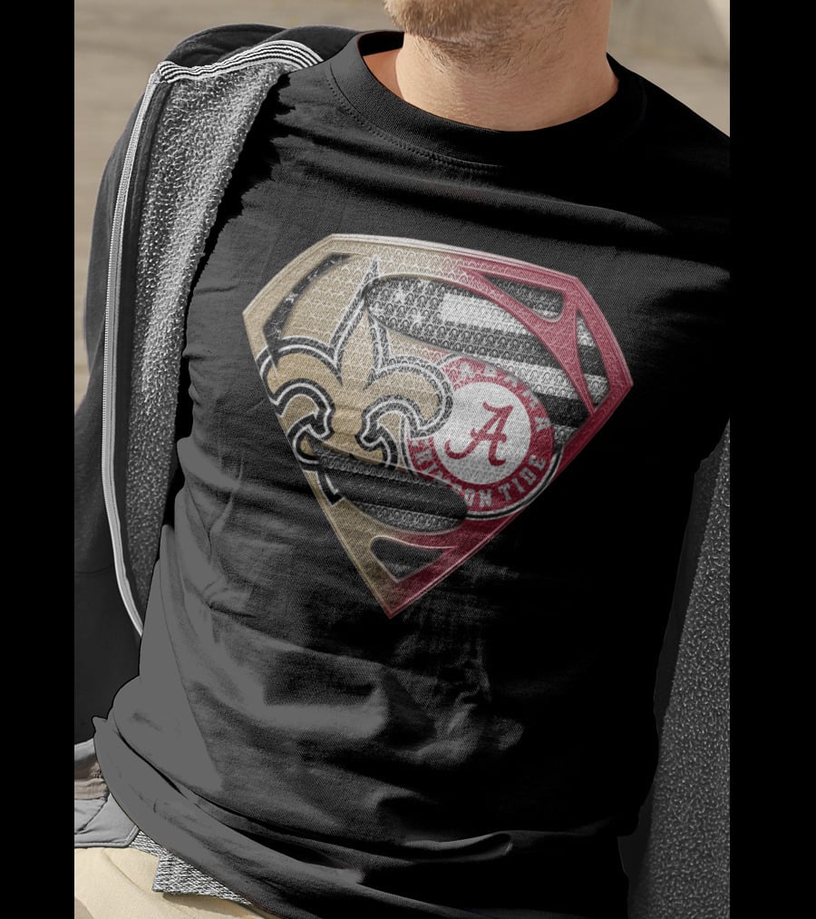 Superman New Orleans Saints Alabama Crimson Tide Bama Roll Tide Shield T-Shirt