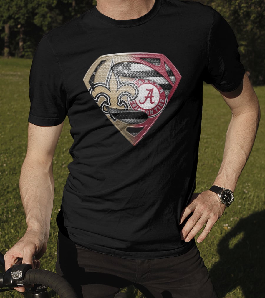 Superman New Orleans Saints Alabama Crimson Tide Bama Roll Tide Shield T-Shirt