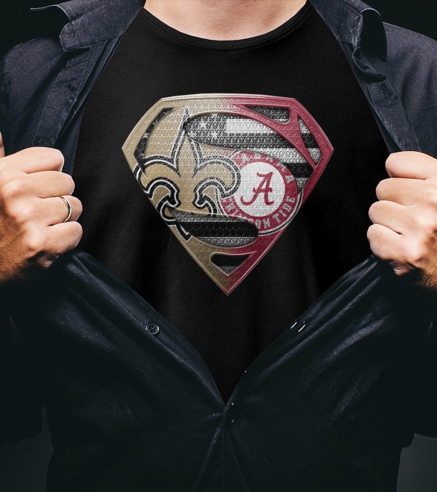 Superman New Orleans Saints Alabama Crimson Tide Bama Roll Tide Shield T-Shirt