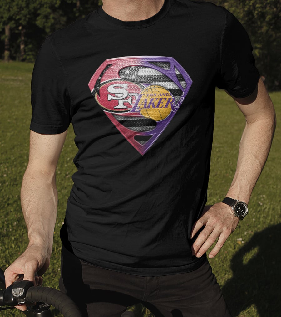 San Francisco 49ers Los Angeles Lakers Superman Logo Mashup T-Shirt