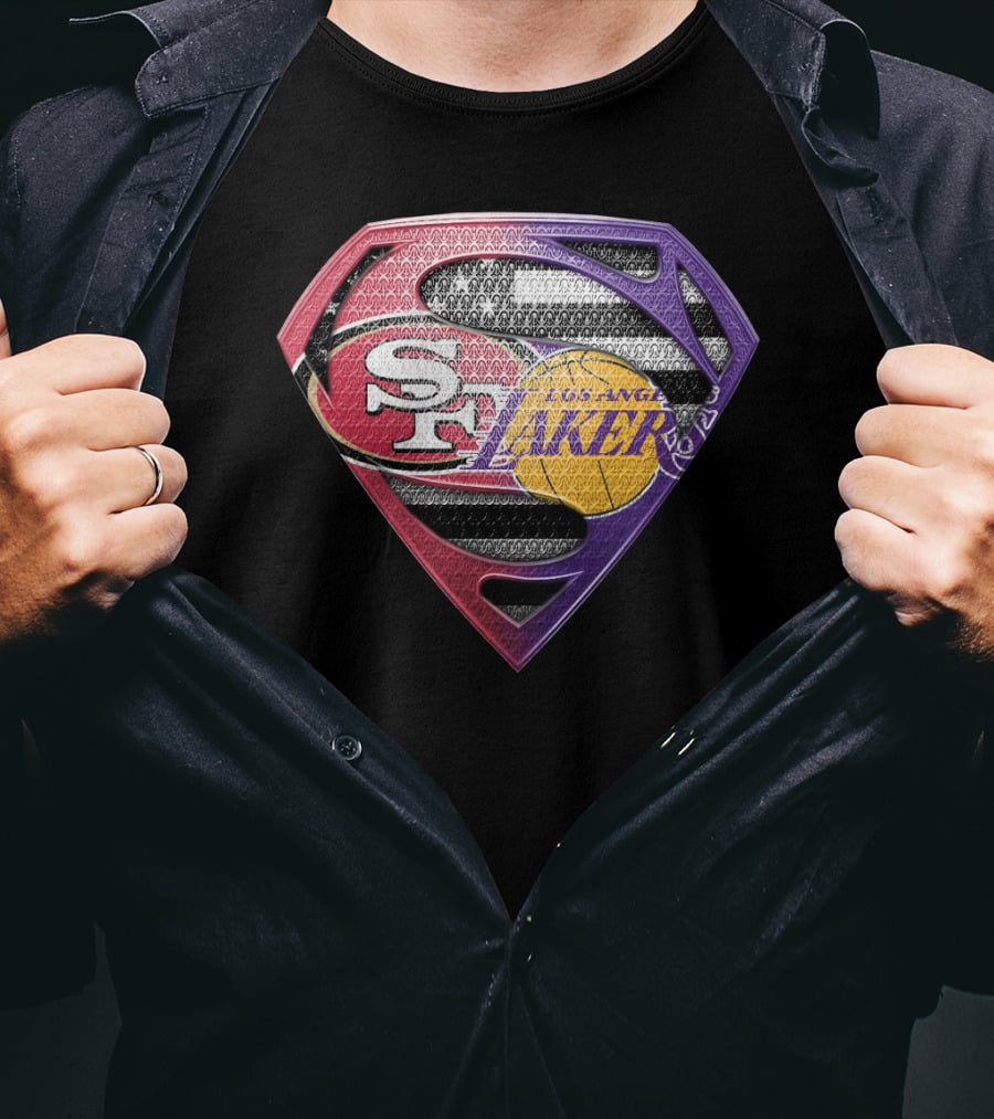 San Francisco 49ers Los Angeles Lakers Superman Logo Mashup T-Shirt