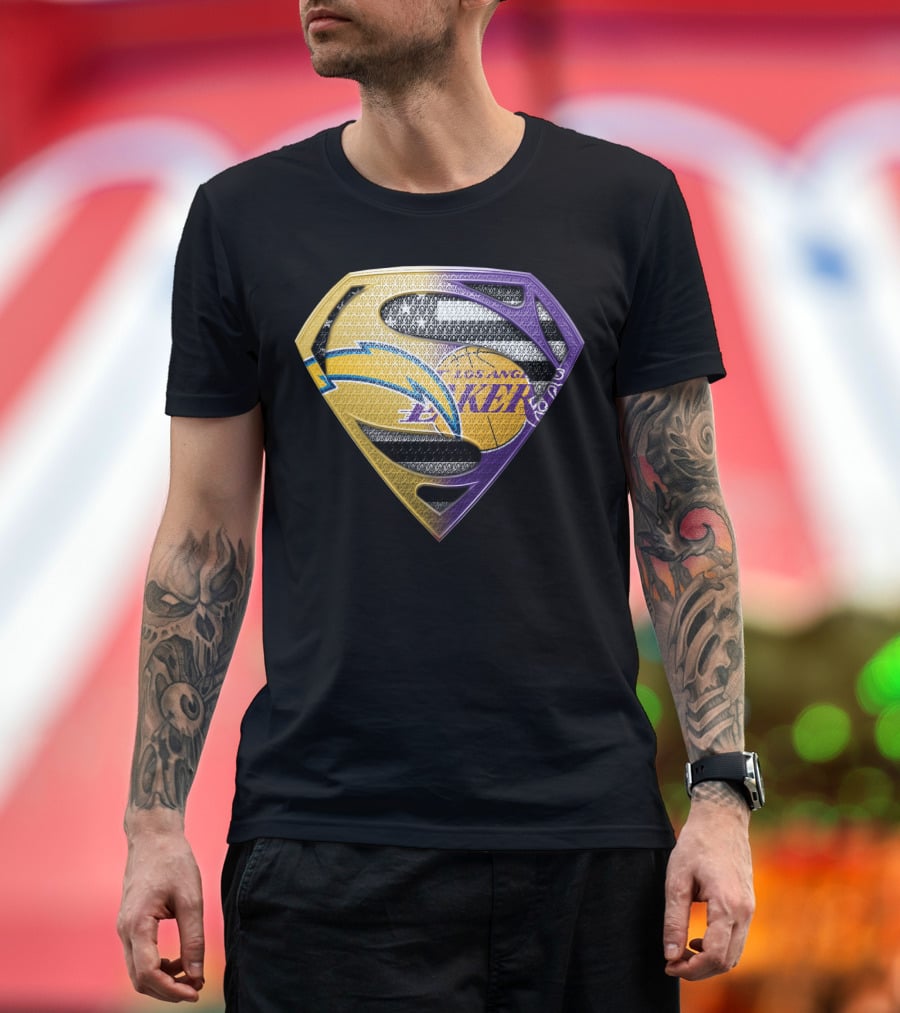 Los Angeles Lakers And Chargers Superman Logo Mashup T-Shirt