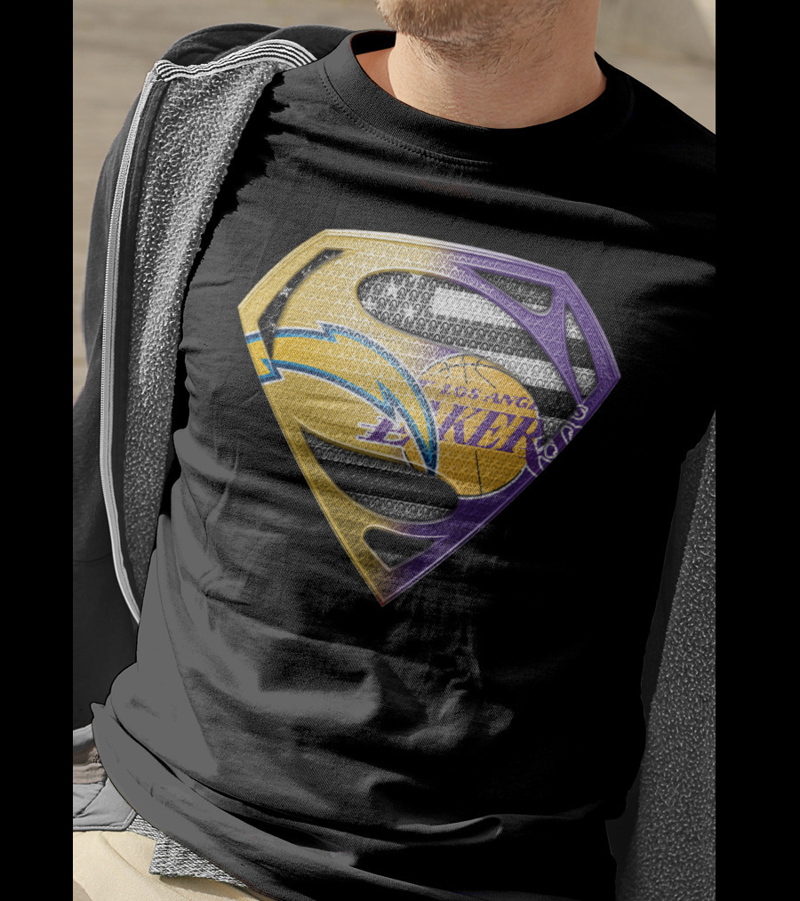 Los Angeles Lakers And Chargers Superman Logo Mashup T-Shirt