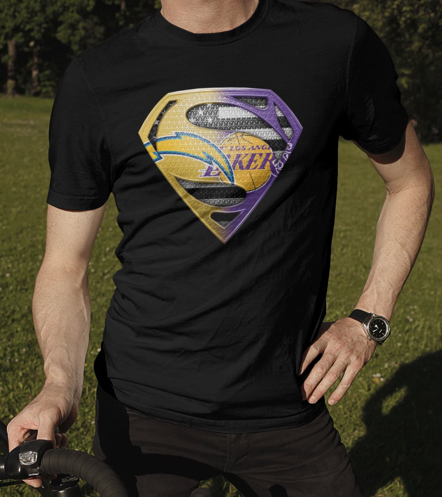 Los Angeles Lakers And Chargers Superman Logo Mashup T-Shirt