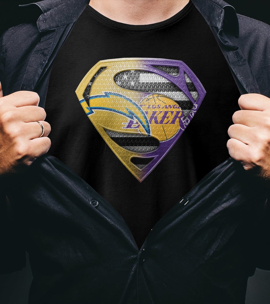 Los Angeles Lakers And Chargers Superman Logo Mashup T-Shirt