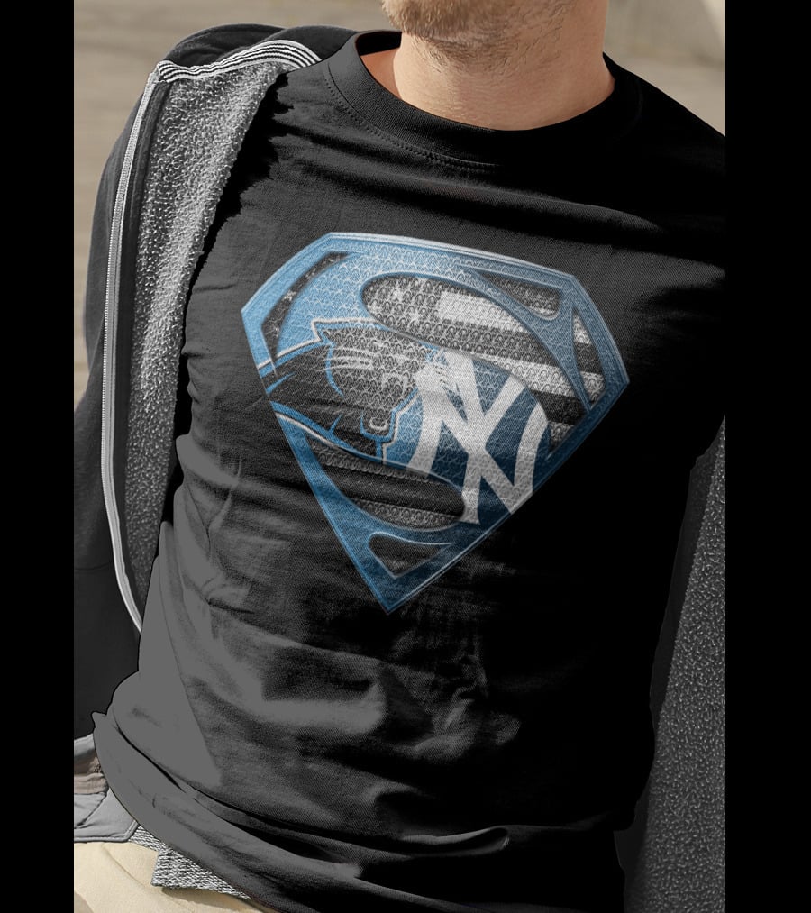 New York Yankees Carolina Panthers Superman Logo Mashup T-Shirt