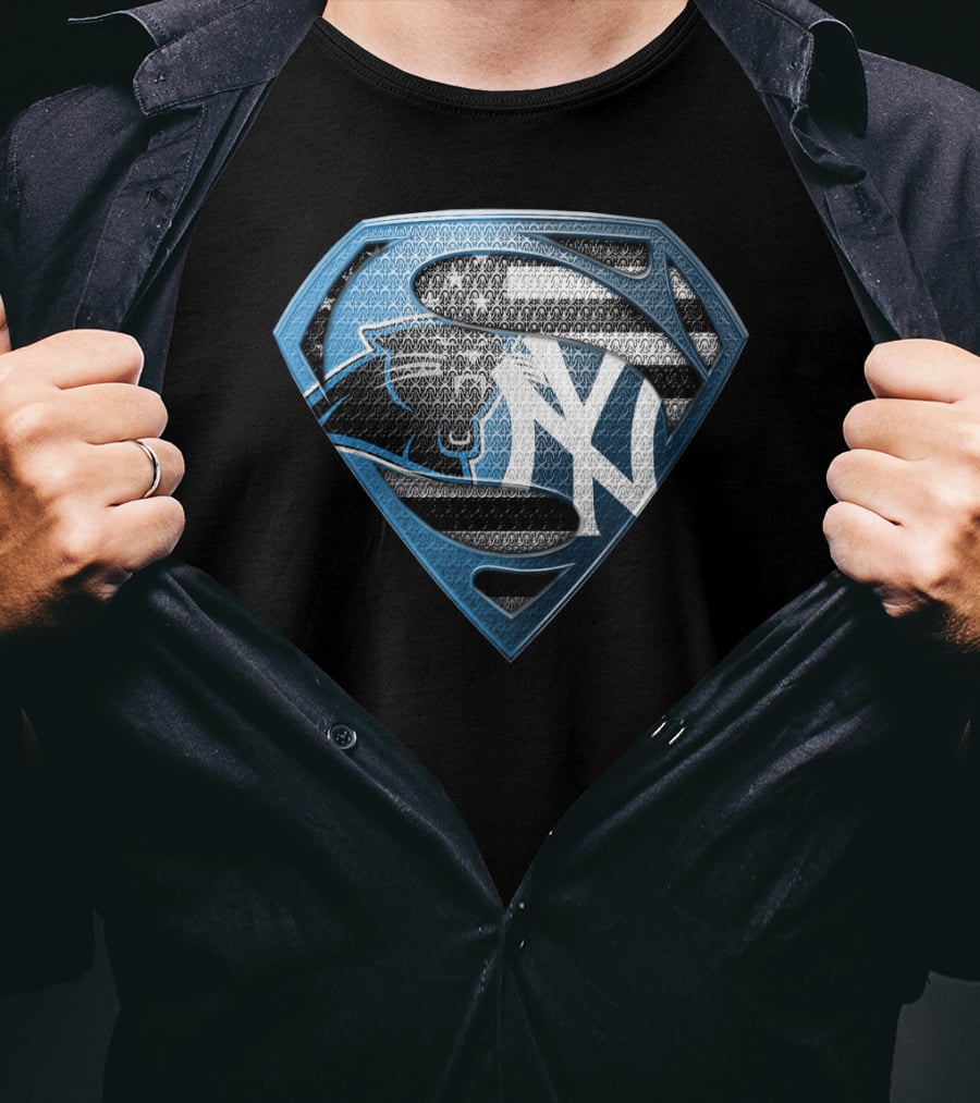 New York Yankees Carolina Panthers Superman Logo Mashup T-Shirt