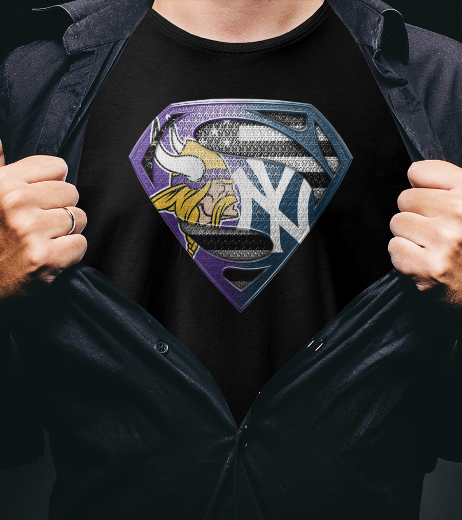 Minnesota Vikings And New York Yankees Super Shield T-Shirt
