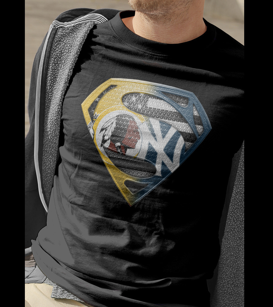 Superman Shield With Native American And Yankees Elements T-Shirt