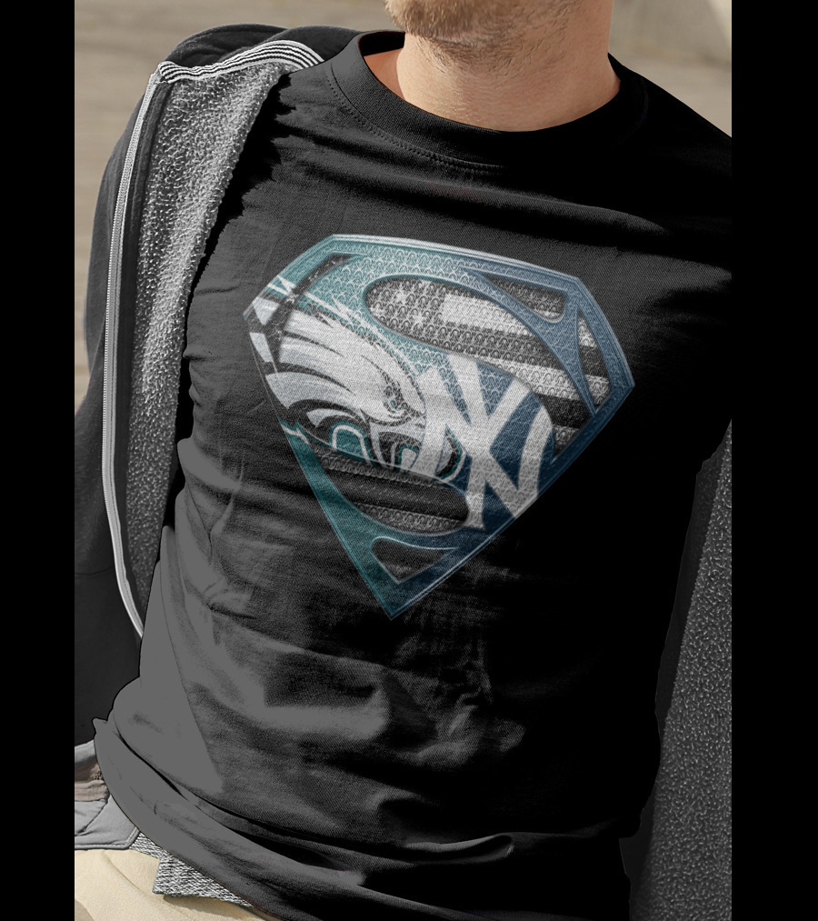 Superman Philadelphia Eagles New York Yankees Logo Fusion T-Shirt