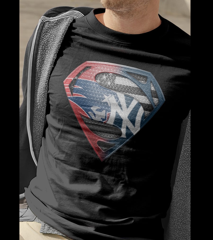 Yankees Superman Logo Fusion In Red White And Blue T-Shirt