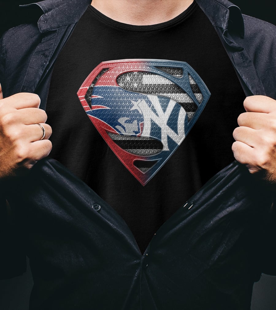 Yankees Superman Logo Fusion In Red White And Blue T-Shirt