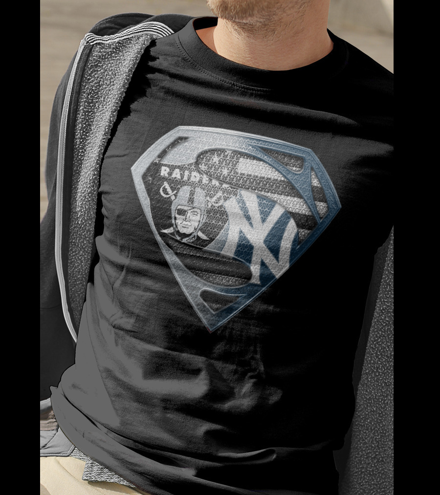 Raiders New York Yankees Superman Logo Fusion T-Shirt