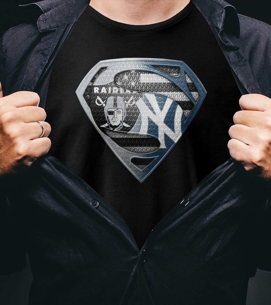 Raiders New York Yankees Superman Logo Fusion T-Shirt
