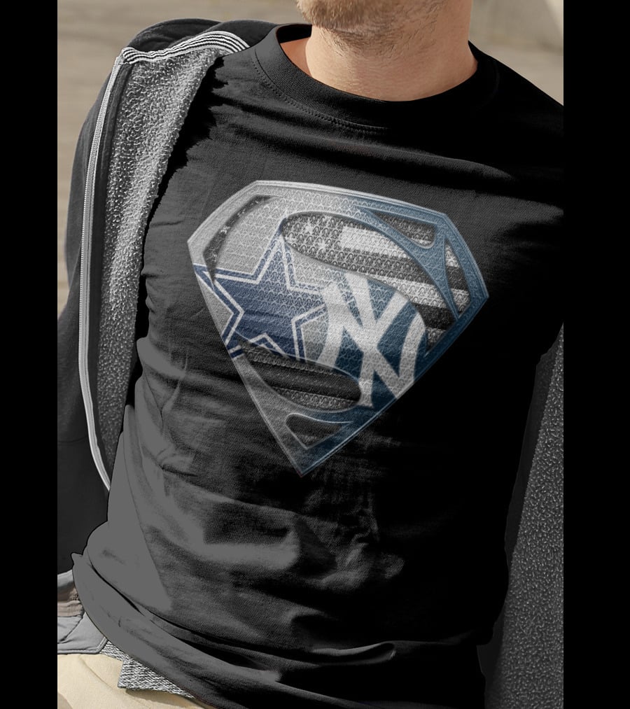 Superman Shield Dallas Cowboys New York Yankees Combination T-Shirt