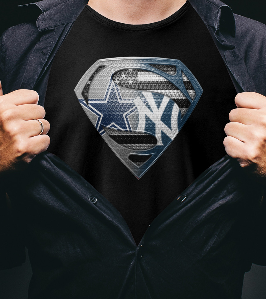 Superman Shield Dallas Cowboys New York Yankees Combination T-Shirt