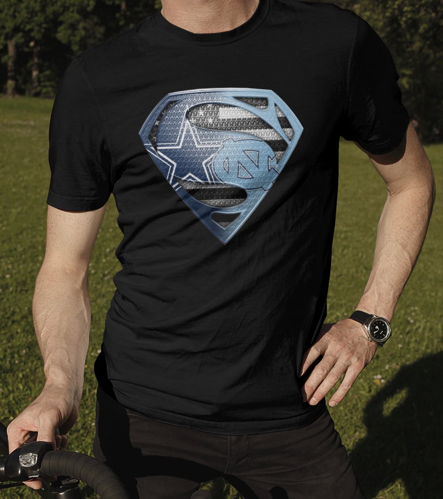Dallas Cowboys North Carolina Tar Heels Superman Logo Fusion T-Shirt