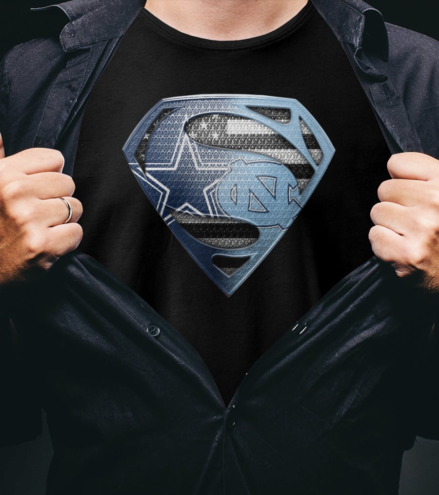 Dallas Cowboys North Carolina Tar Heels Superman Logo Fusion T-Shirt