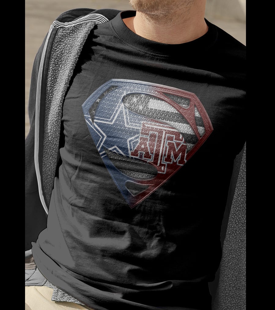 Texas A&M Superman Logo Texas Flag Star T-Shirt