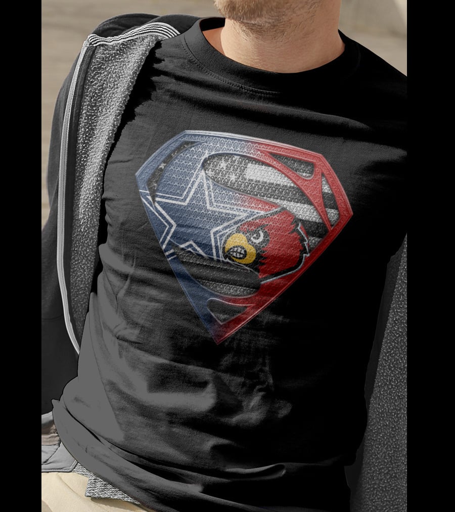 Dallas Cowboys Louisville Cardinals Superman Shield T-Shirt