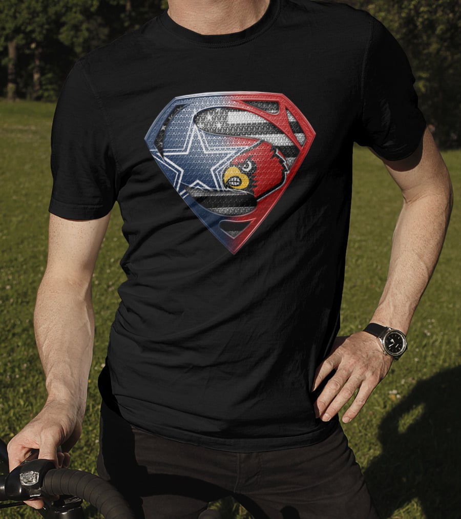 Dallas Cowboys Louisville Cardinals Superman Shield T-Shirt
