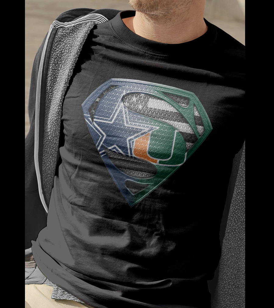 Dallas Cowboys Miami Hurricanes Superman Logo Fusion T-Shirt