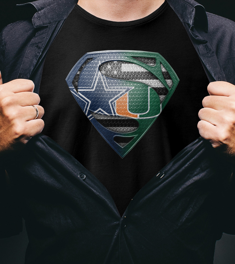 Dallas Cowboys Miami Hurricanes Superman Logo Fusion T-Shirt