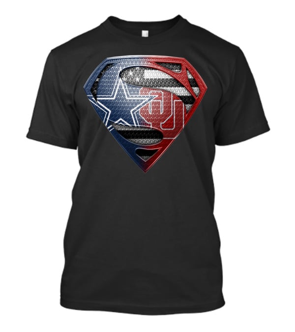 Superman Shield With Dallas Cowboys Star And Oklahoma Sooners Logos T-Shirt