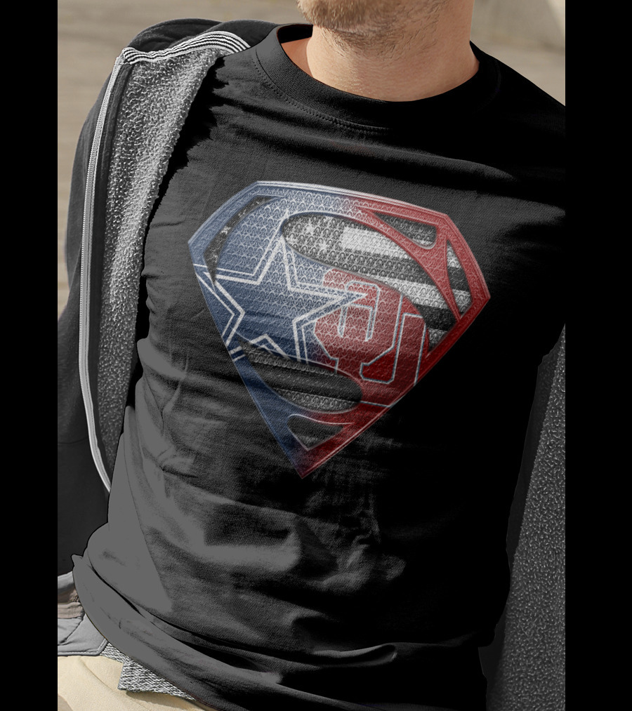 Superman Shield With Dallas Cowboys Star And Oklahoma Sooners Logos T-Shirt