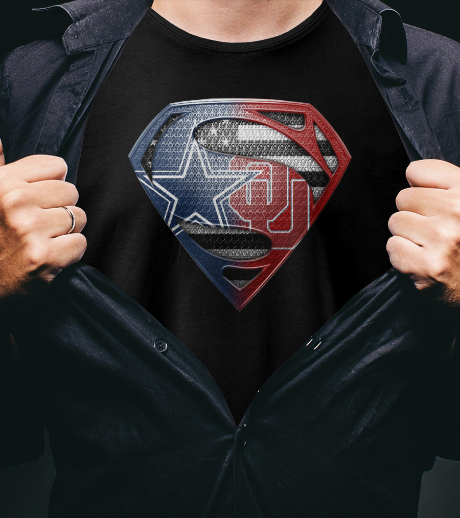 Superman Shield With Dallas Cowboys Star And Oklahoma Sooners Logos T-Shirt