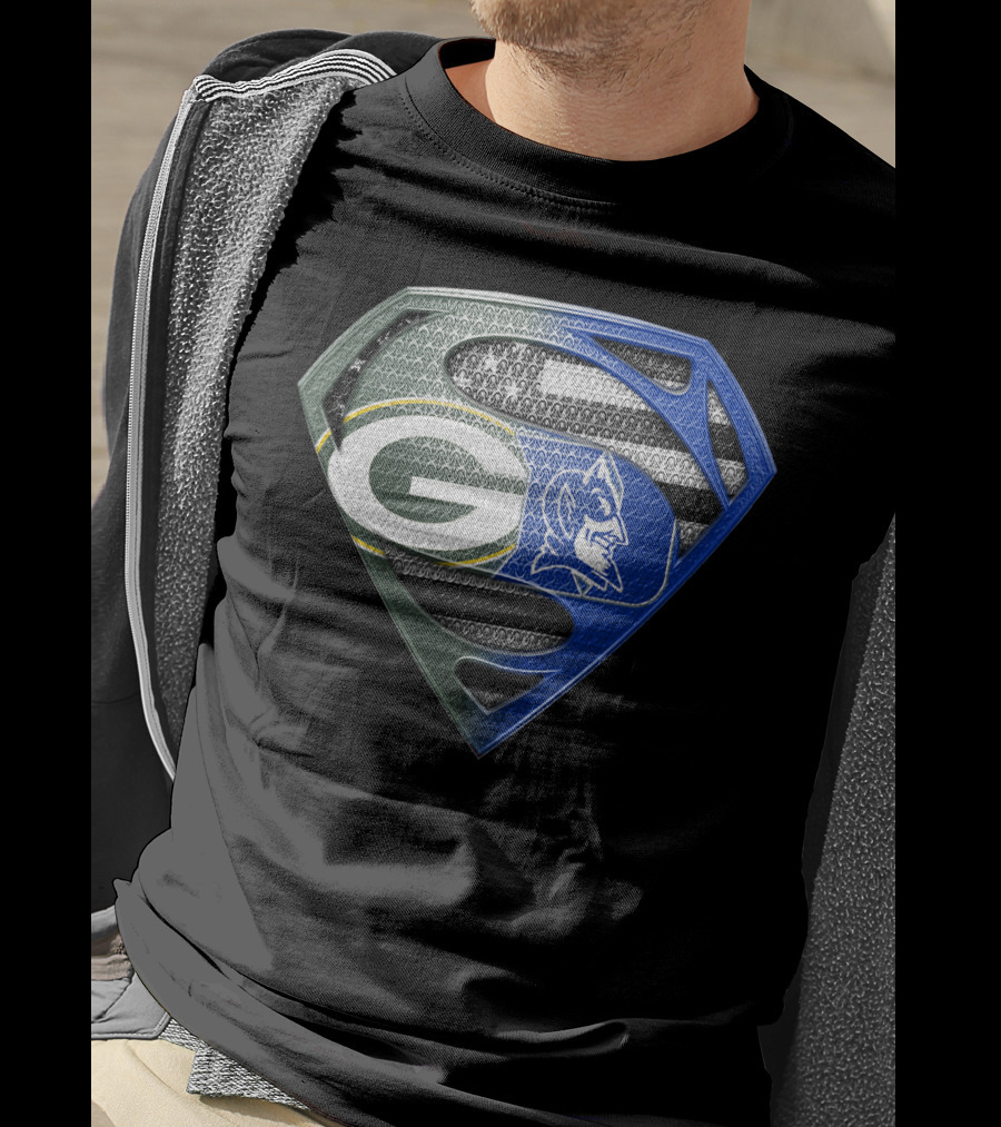 Green Bay Packers Duke Blue Devils Superman Shield T-Shirt