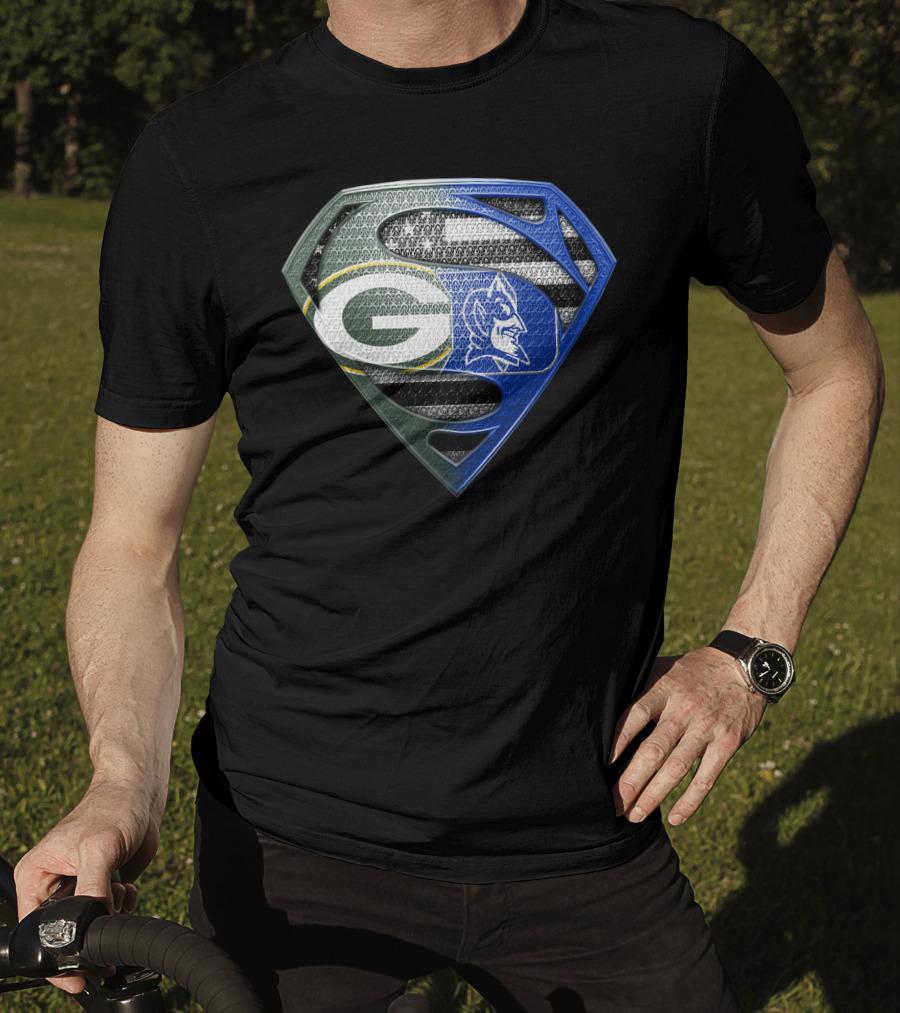 Green Bay Packers Duke Blue Devils Superman Shield T-Shirt