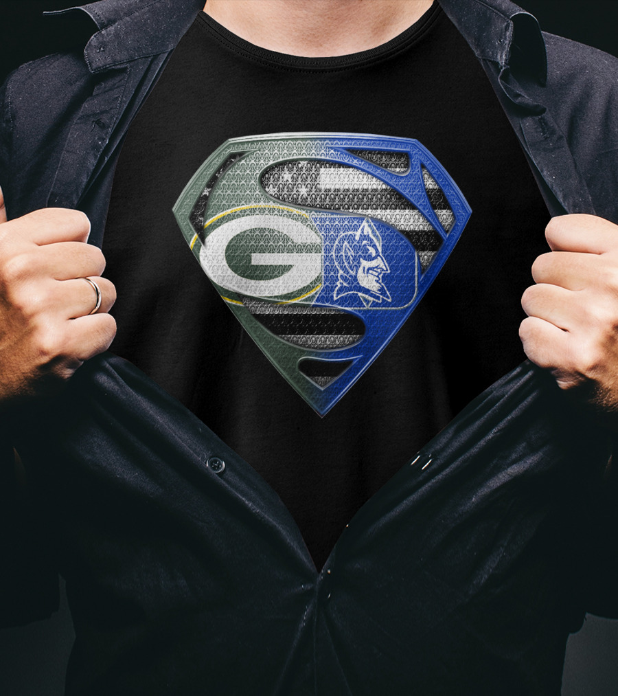 Green Bay Packers Duke Blue Devils Superman Shield T-Shirt