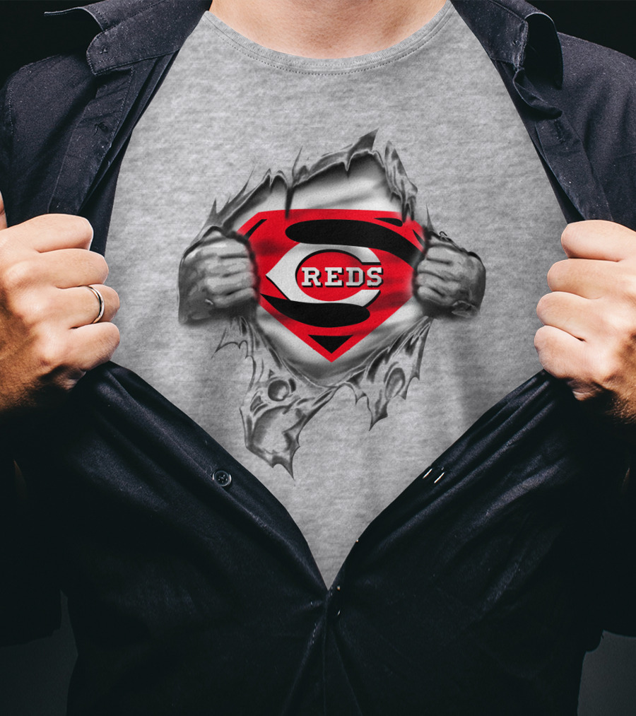 Superman Reds Cincinnati Reds Logo Emblem Burst T-Shirt