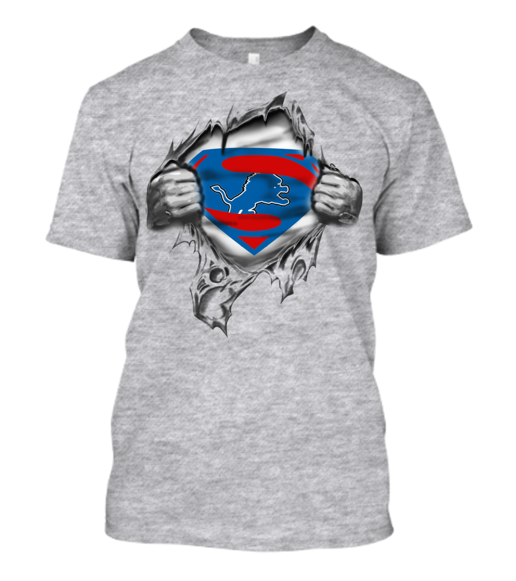 Superman Detroit Lions Logo And Rip T-Shirt