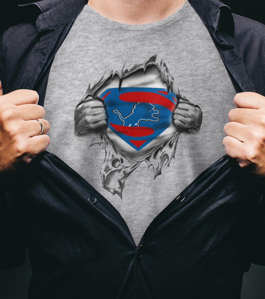 Superman Detroit Lions Logo And Rip T-Shirt