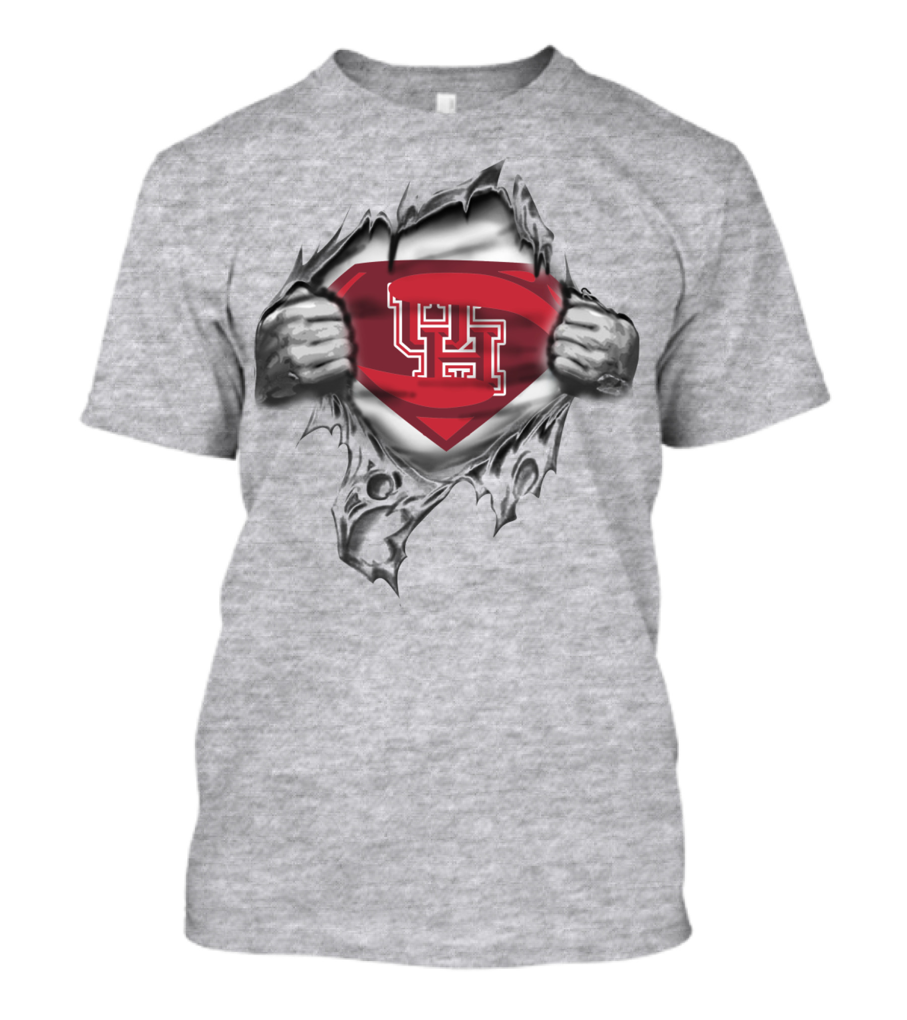 University Of Houston Superhero Emblem Hands Ripping Open T-Shirt