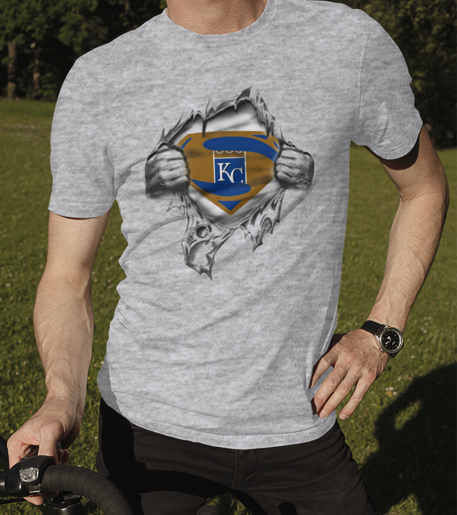 Kc Superman Shield Ripping Kansas City Blue And Gold T-Shirt