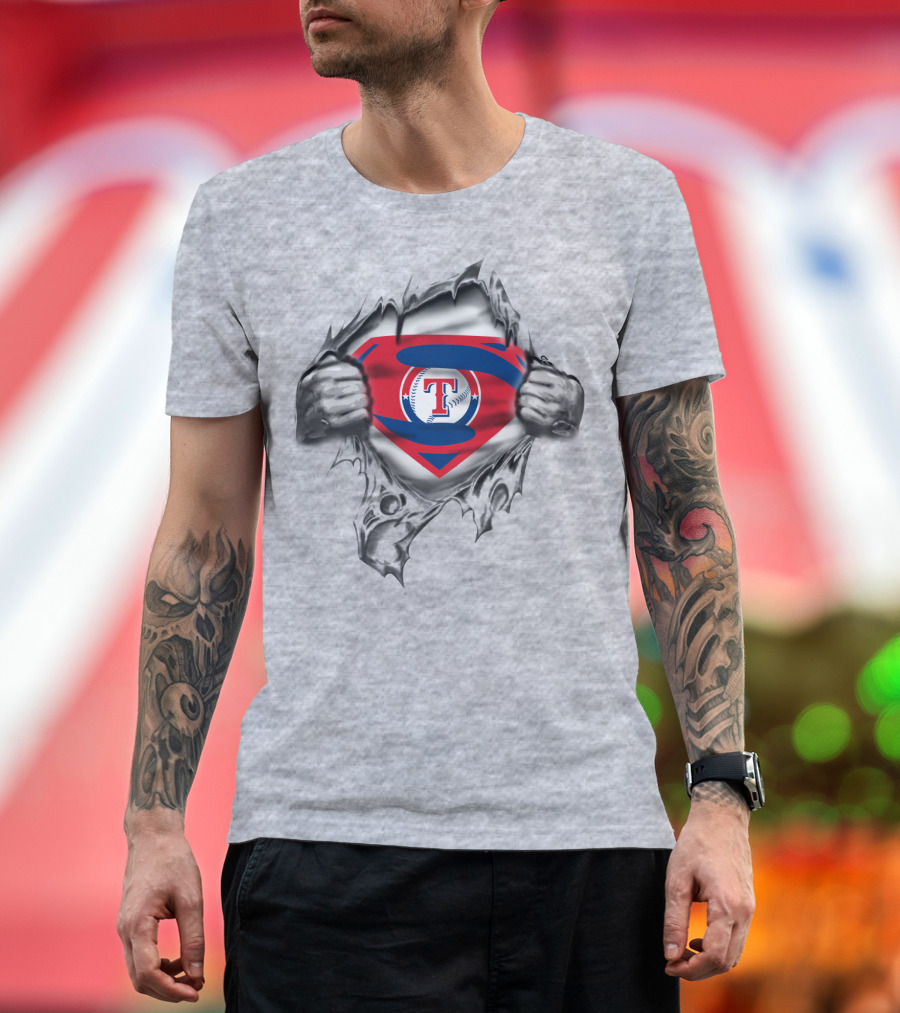 Texas Rangers Superman Baseball T-Shirt