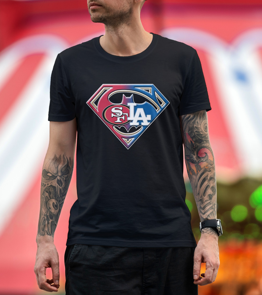 49ers Dodgers Batman Superman Logo Mashup Bat T-Shirt