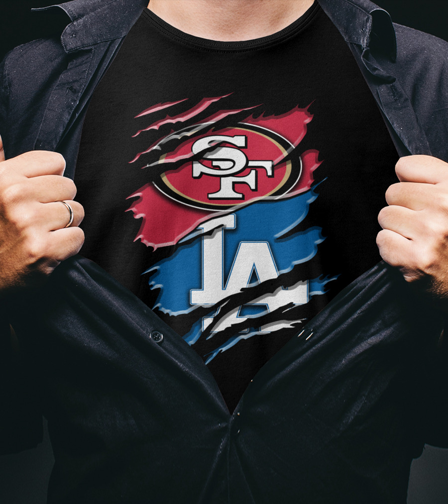 San Francisco 49ers And Los Angeles Dodgers Logo Fusion Rac T-Shirt