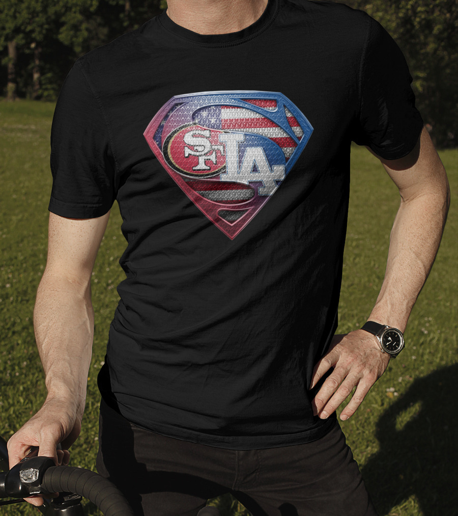 SPB 002 SF LA American Flag Superhero Emblem T-Shirt