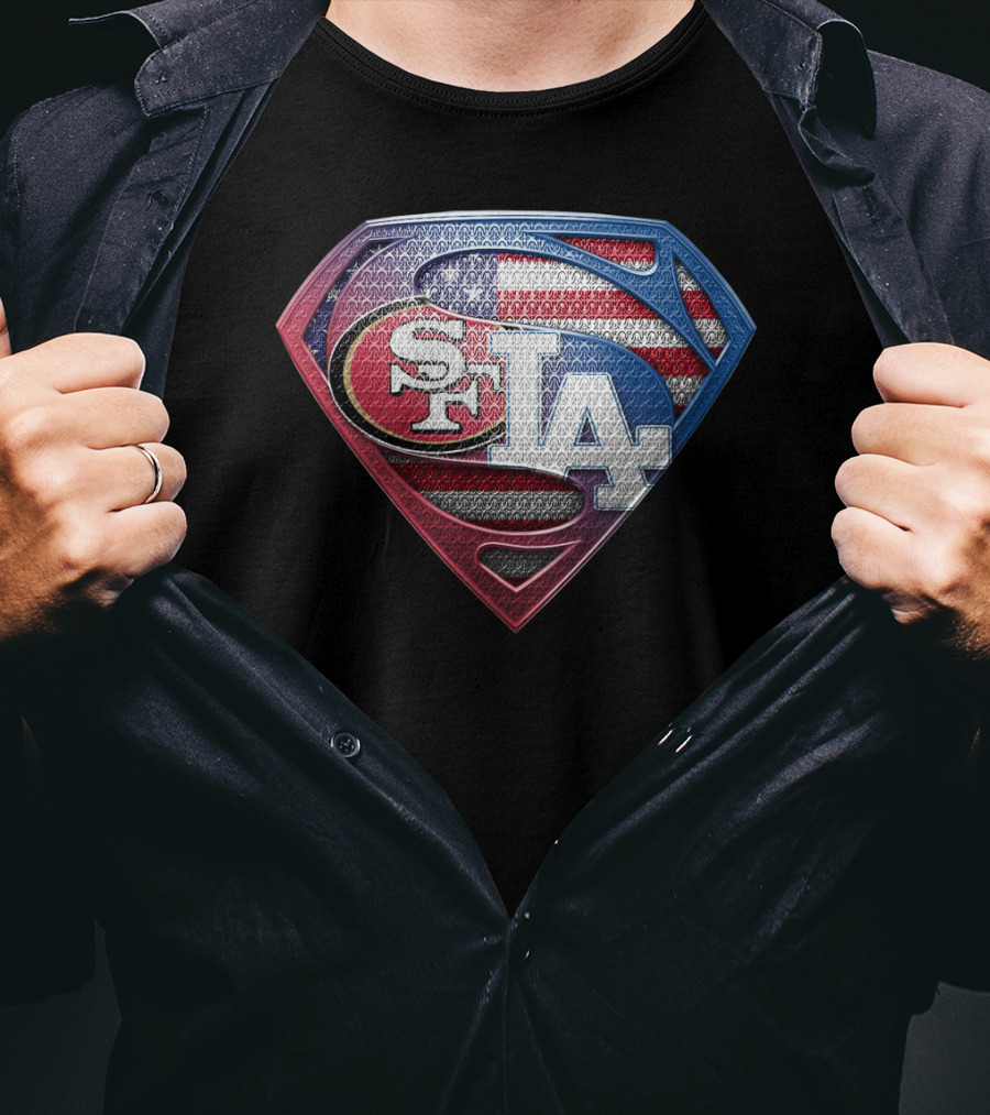 SPB 002 SF LA American Flag Superhero Emblem T-Shirt